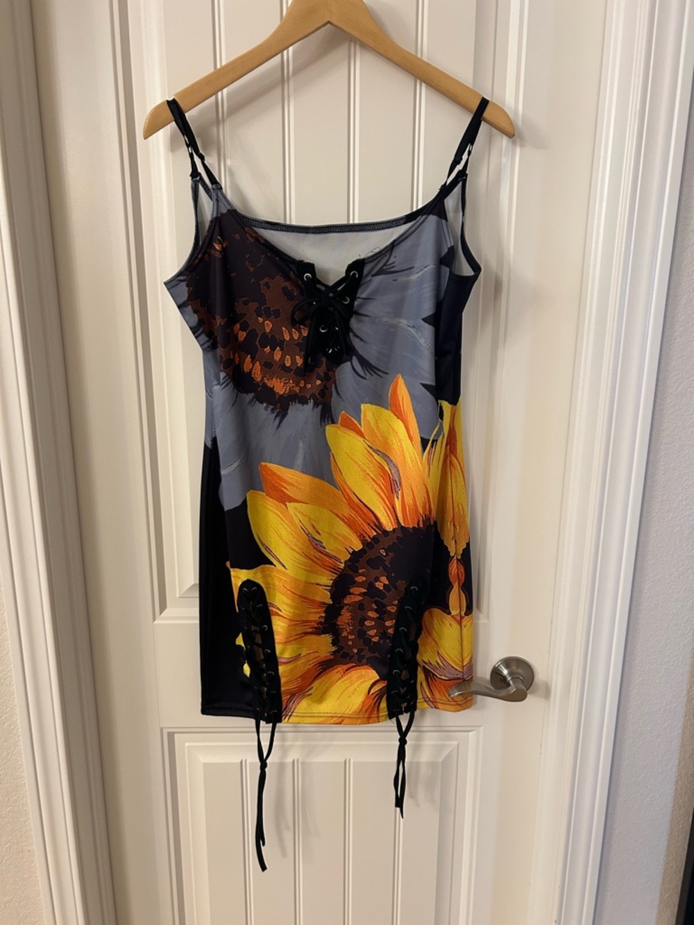Sunflower Lace-Up Dress - Yellow Floral